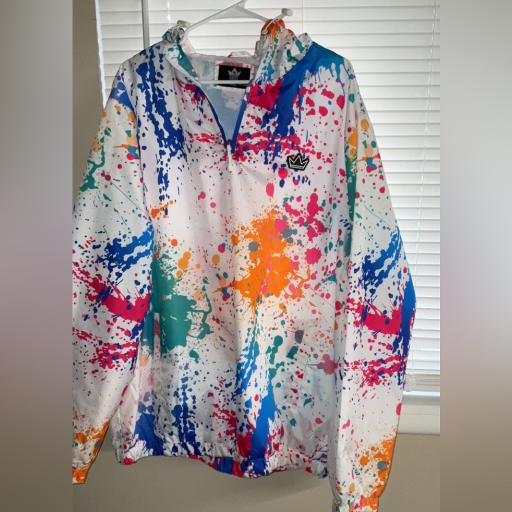 Men's 2X multi-colored paint splattered pullover windbreaker